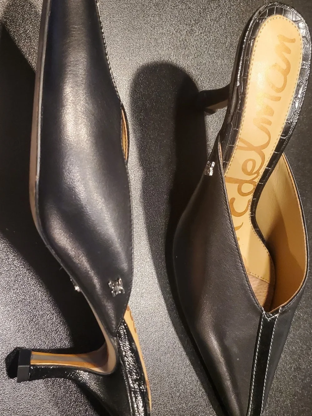 Sam Edelman Black Leather Pointed-Toe Mule Kitten Heels Size 7.5